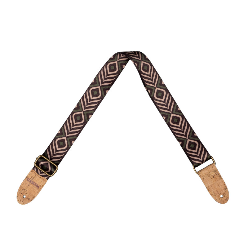 Guitar Strap Vegan Cork - Green Chevron