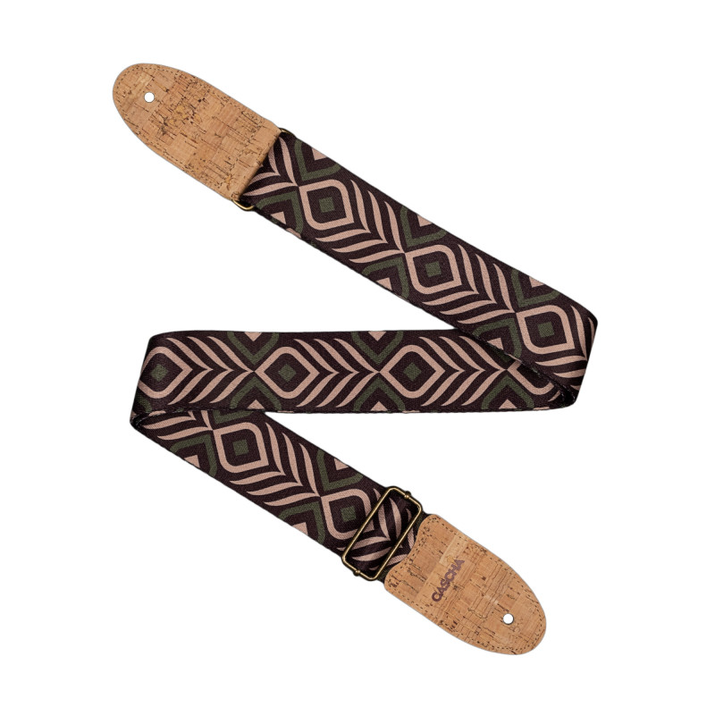 Guitar Strap Vegan Cork - Green Chevron