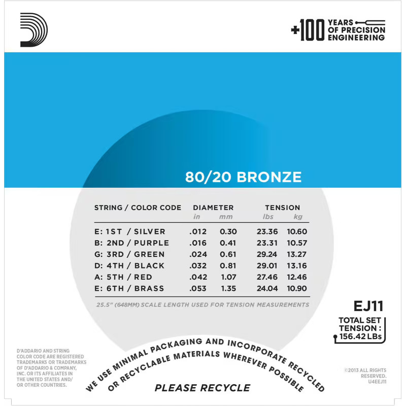 D'Addario And Co EJ11 80/20 Bronze Light